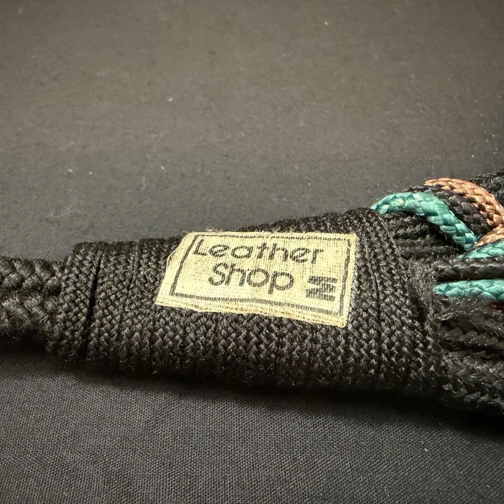 Vtg Leather Shop Woven Cord Belt Medallion Black Teal Bronze Boho-Chic Western‎